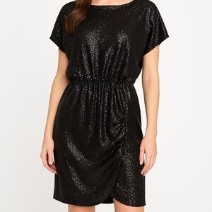 Express Ruched Sequin T-Shirt Cocktail Sheath Dress in Black -NWT Size 6